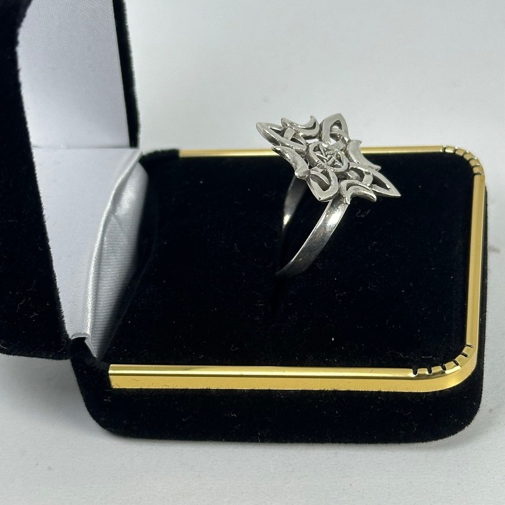 Sterling Silver Celtic Pentacle Ring Size 7 Wiccan Pagan Crescent Moon Band - Picture 3 of 8